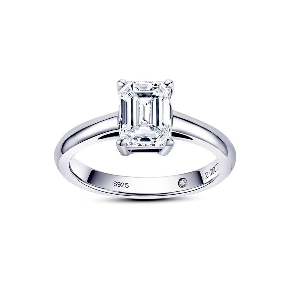 18k 2 cttw Emerald Cut Princess Moissanite Diamond Solitaire Ring